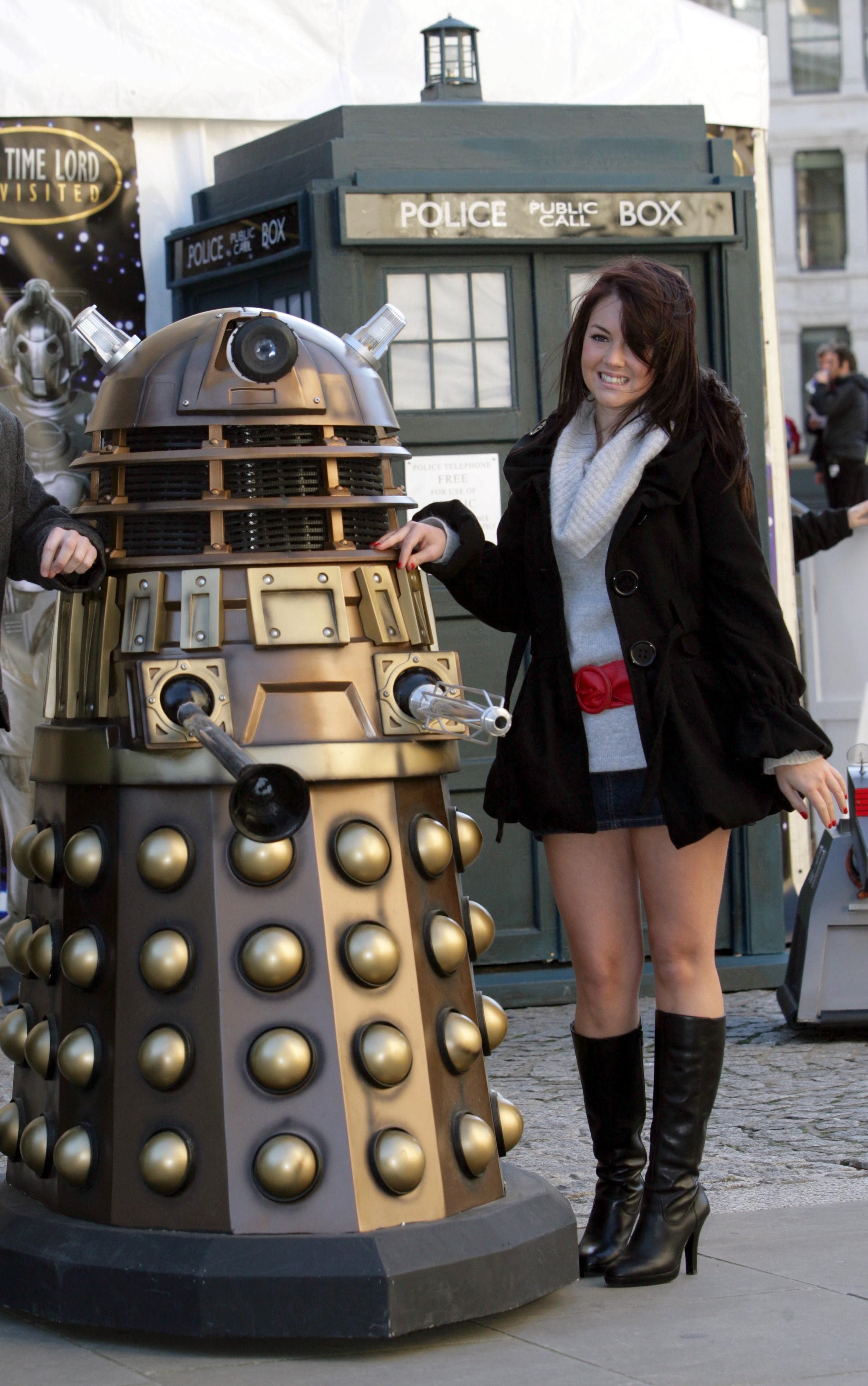Lacey Turner with the 'Specialist Models' Dalek.