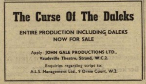 Curse of the Daleks goes up for sale - The Stage 13/10/66