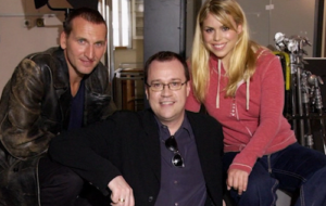 Russell T Davies (centre) with Christopher Eccleston and Billie Piper