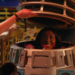 Blue Peter's Mwaka Mudenda inside the Drone Dalek. 